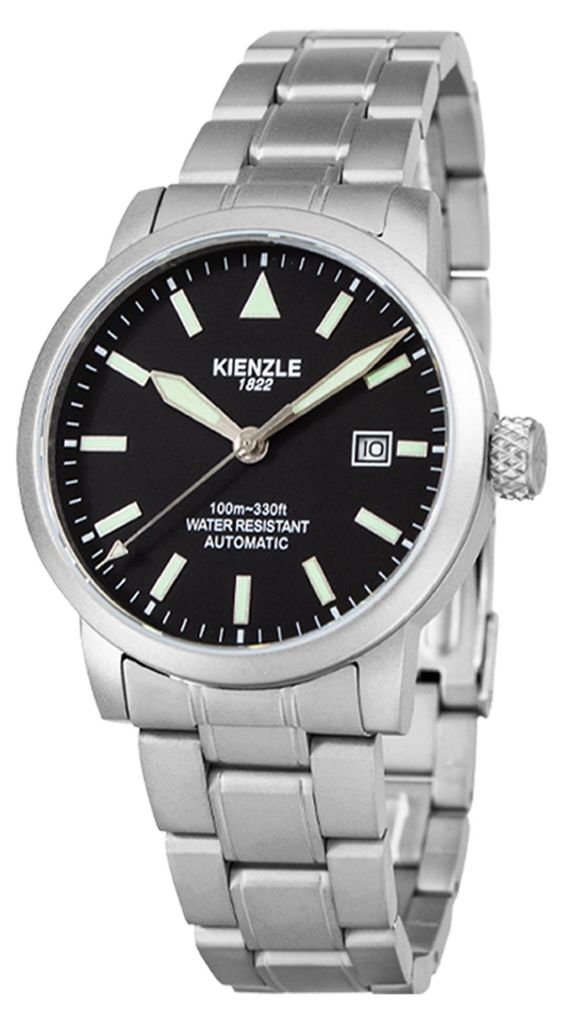 Kienzle Automatikuhr Flieger 39 mm Miyota 8215 Saphirglas 10 ATM matt schwarz Edelstahlband 20 mm Datum Leuchtzeiger
