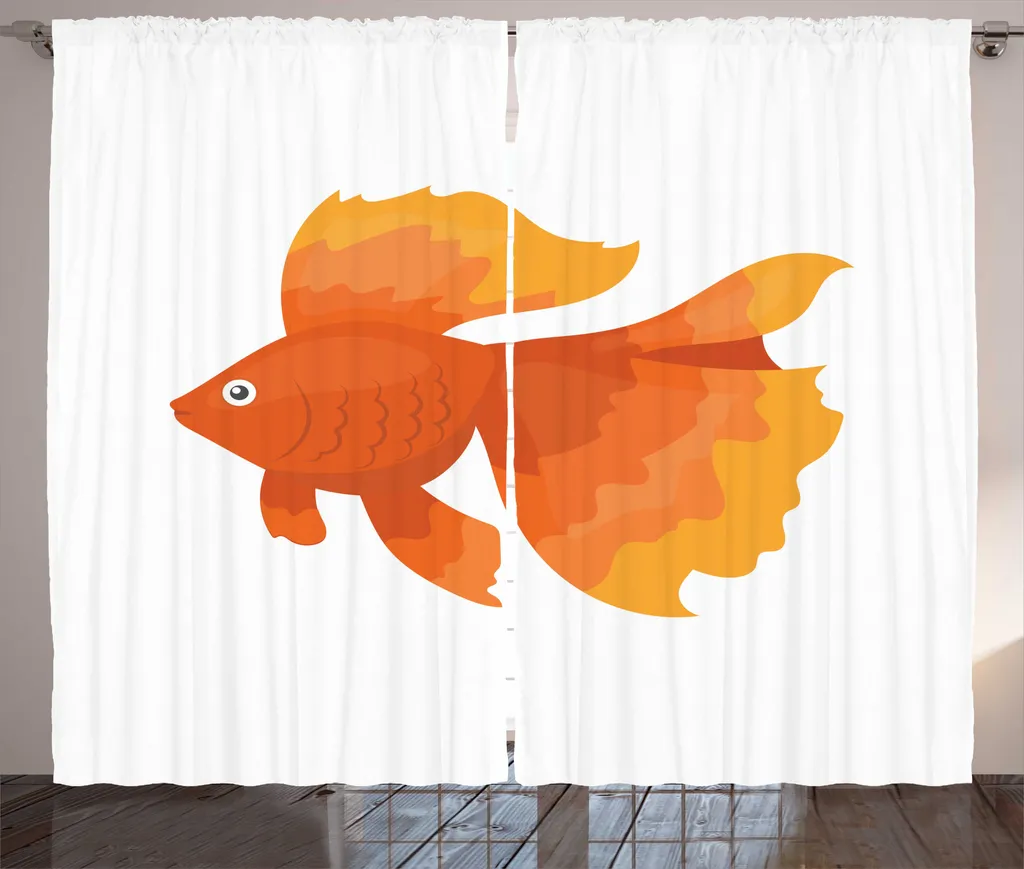 Rideaux universels à boucles motif poissons d'aquarium 280 x 225 cm Orange
