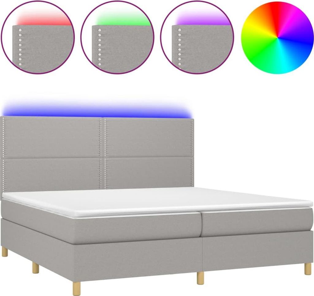 vidaXL Boxspringbett mit Matratze & LED Hellgrau 200x200 cm Stoff