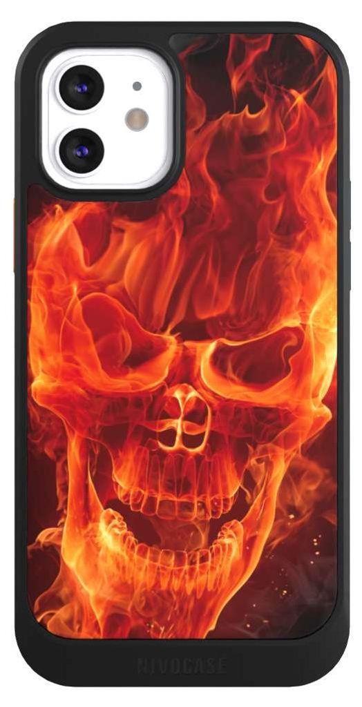 NIVOCASE Hülle für Apple iPhone 12 Handyhülle NIVOcore Case Schwarz Feuer Schädel Totenkopf