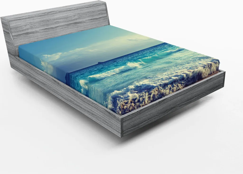 Drap-housse 180x200 infroissable et doux, motif plage île paradisiaque