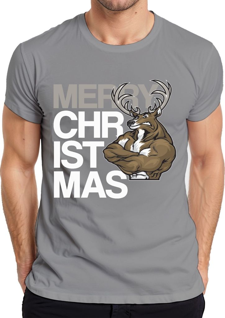 Merry Christmass Fitness Rentier - Weihnachten Weihnachtsgeschenk Christmas Herren T-Shirt, Grau, 3XL