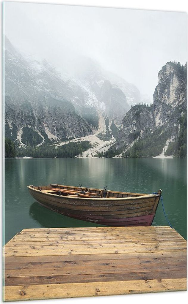 Bilder auf glas - Einteilig - Berge See Boot - 70x100cm - Produktbild 