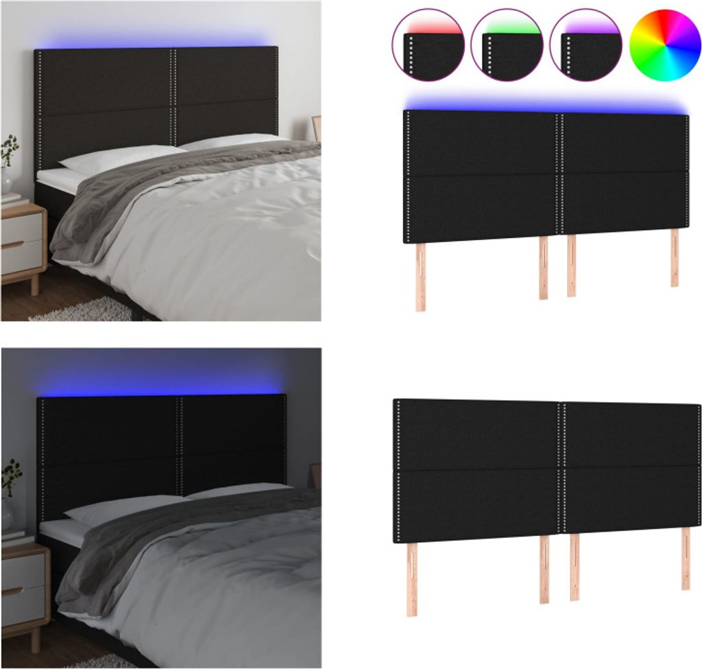 vidaXL LED Kopfteil Schwarz 200x5x118/128 cm Stoff - LED Kopfteil - LED Kopfteile - Kopfteil - Bett-Kopfteil