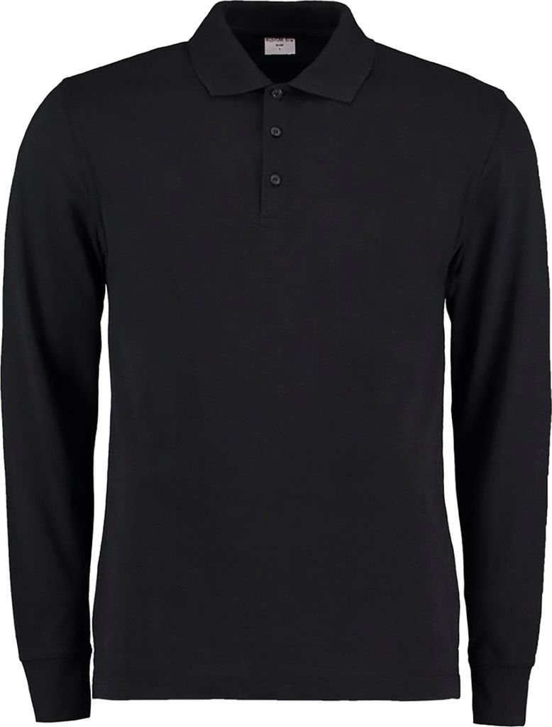 Kustom Kit Herren Pique Langarm Polo Shirt RW4512 (Large) (Schwarz)