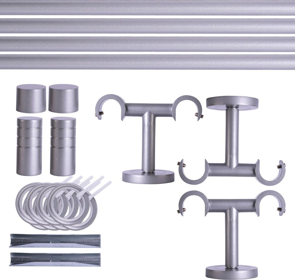 Victoria M. Gardinenstange Set, 2-läufig, 19 mm, 240 cm, silber + Decke, Rillen-Kappe, Ring Komplettset mit Halterungen & Endstücke, Vorhangs...