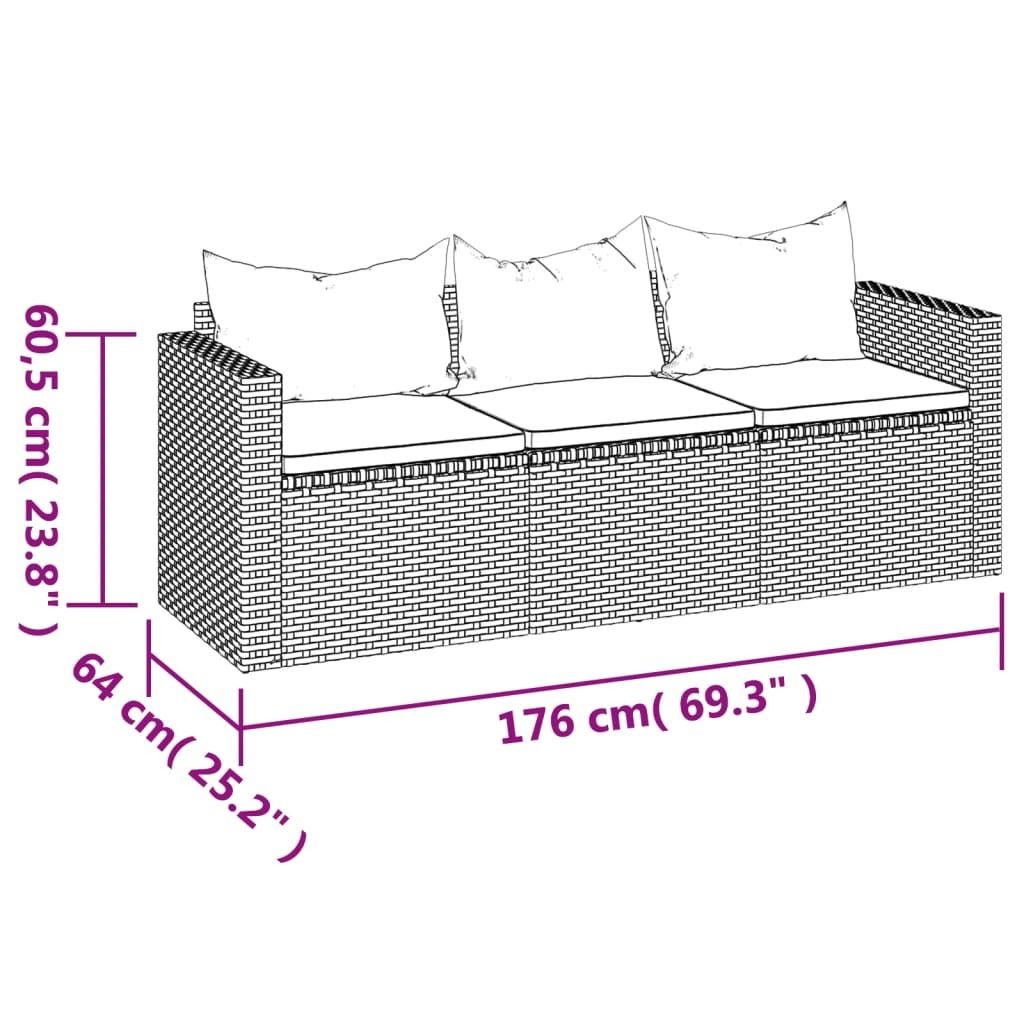 vidaXL 3-Sitzer-Gartensofa mit Kissen Schwarz Poly Rattan Produktbild 2