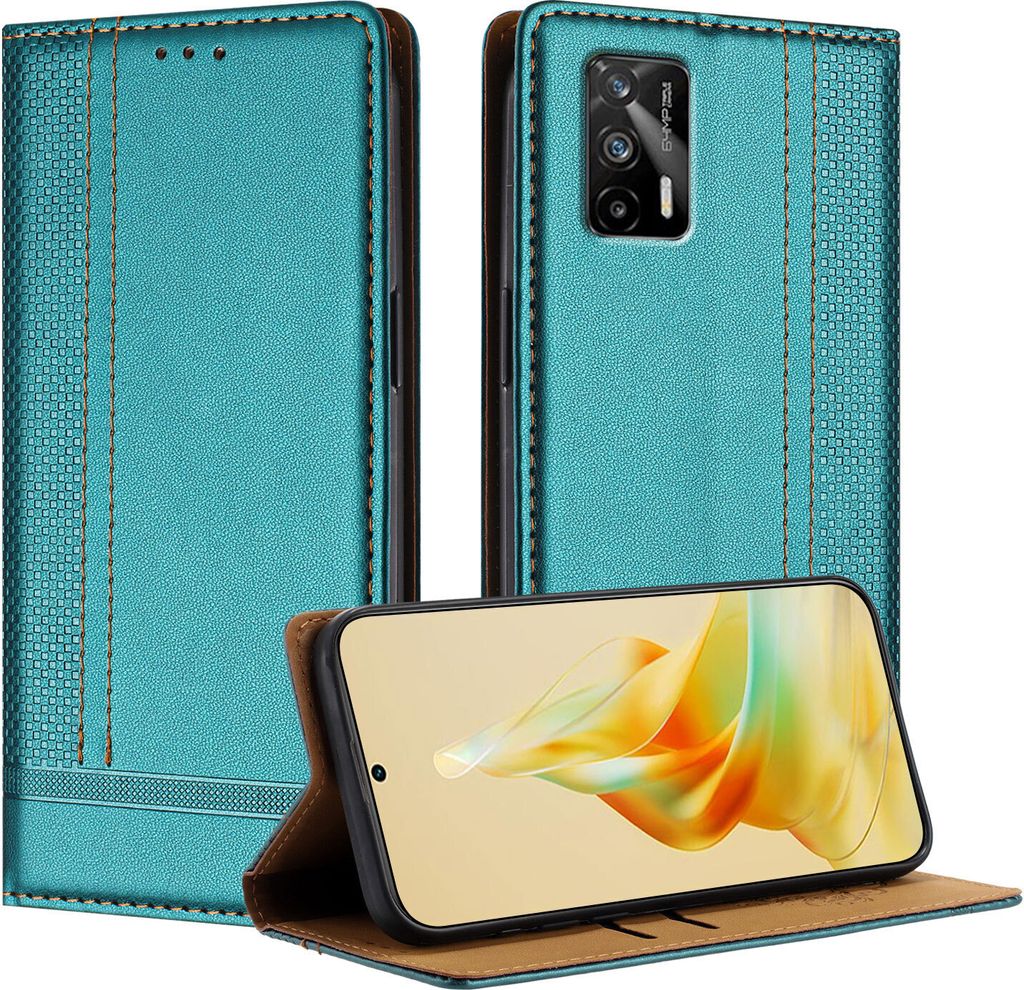 Handyhülle für Realme GT 5G Leder Flip Klappbare Schutzhülle mit Standfunktion Grün