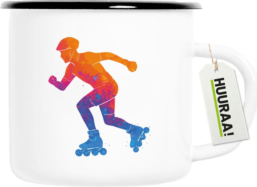 Huuraa Emaille Tasse Inline Skating bunte Silhouette 300ml Vintage Campingbecher Geschenkidee