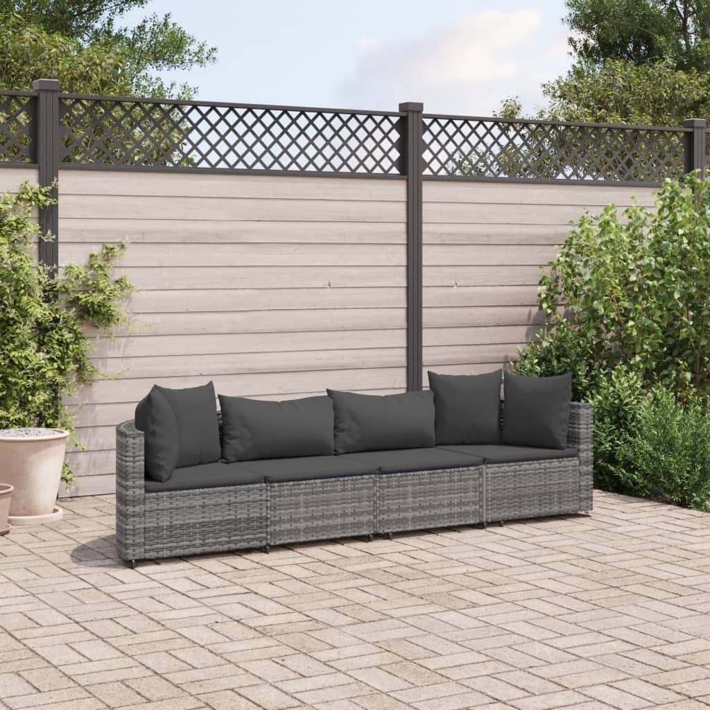 Design 4-tlg. Garten-Sofagarnitur mit Kissen Grau Poly Rattan, Gartenmöbel-Sets 2024 Neu