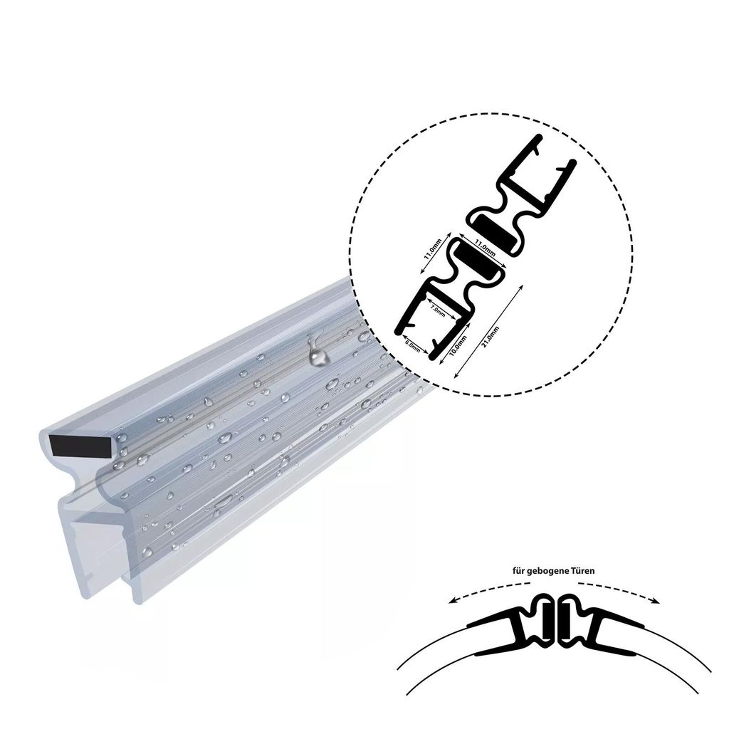 Magnetdichtung 6–7 mm für Duschtür, Duschkabine Runddusche, 200 cm, DM03