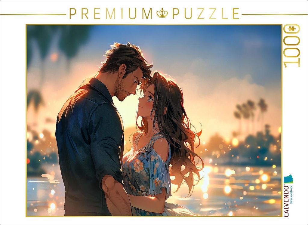 CALVENDO Puzzle Pärchen im Manga Style am Strand | 1000 Teile Lege-Größe 64x48cm Foto-Puzzle für glückliche Stunden