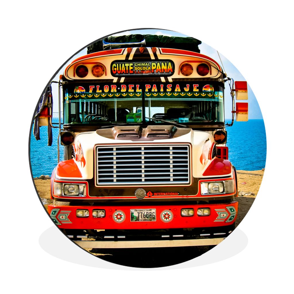 MuchoWow Aluminium Wandkreis Bus - Auto - Wasser Ø 30 cm Wanddeko Modern Wohnzimmer - Wand Bild - Wohnzimmer - Runde Bilder - Alubilder - Kunst ...
