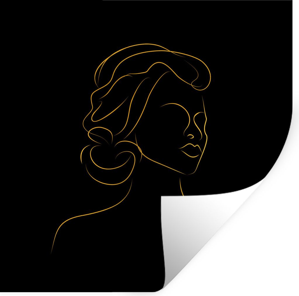 MuchoWow Wandtattoo Wandsticker Wandaufkleber Frau - Schwarz - Gold - Strichzeichnung 100x100 cm Selbstklebend und Repositionierbar - Wierderverw...
