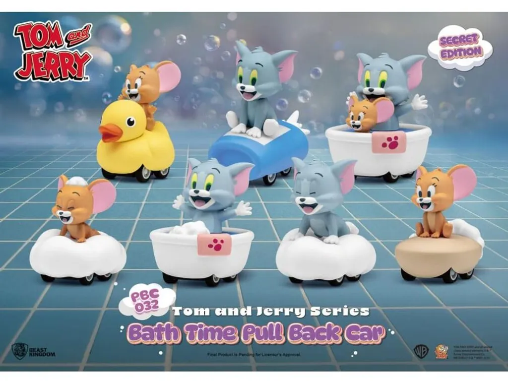 Tom & Jerry Pull Back Car Series Bath Time Figurines Blind Box Pack de 6