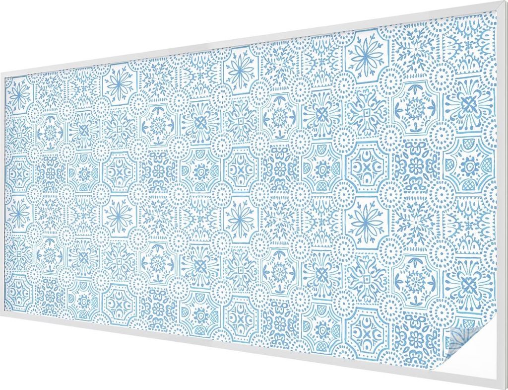 Buntglas Fensterfolie – 200x100 cm – Stained-Glass Design – blickdichte dekorative Sichtschutzfolie – selbstklebend, UV-Schutz – Blaue Fl...