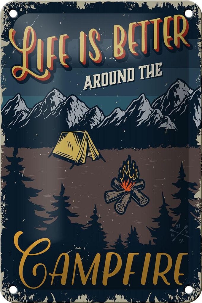 Blechschild Retro 18x12cm life better camp fire Camping