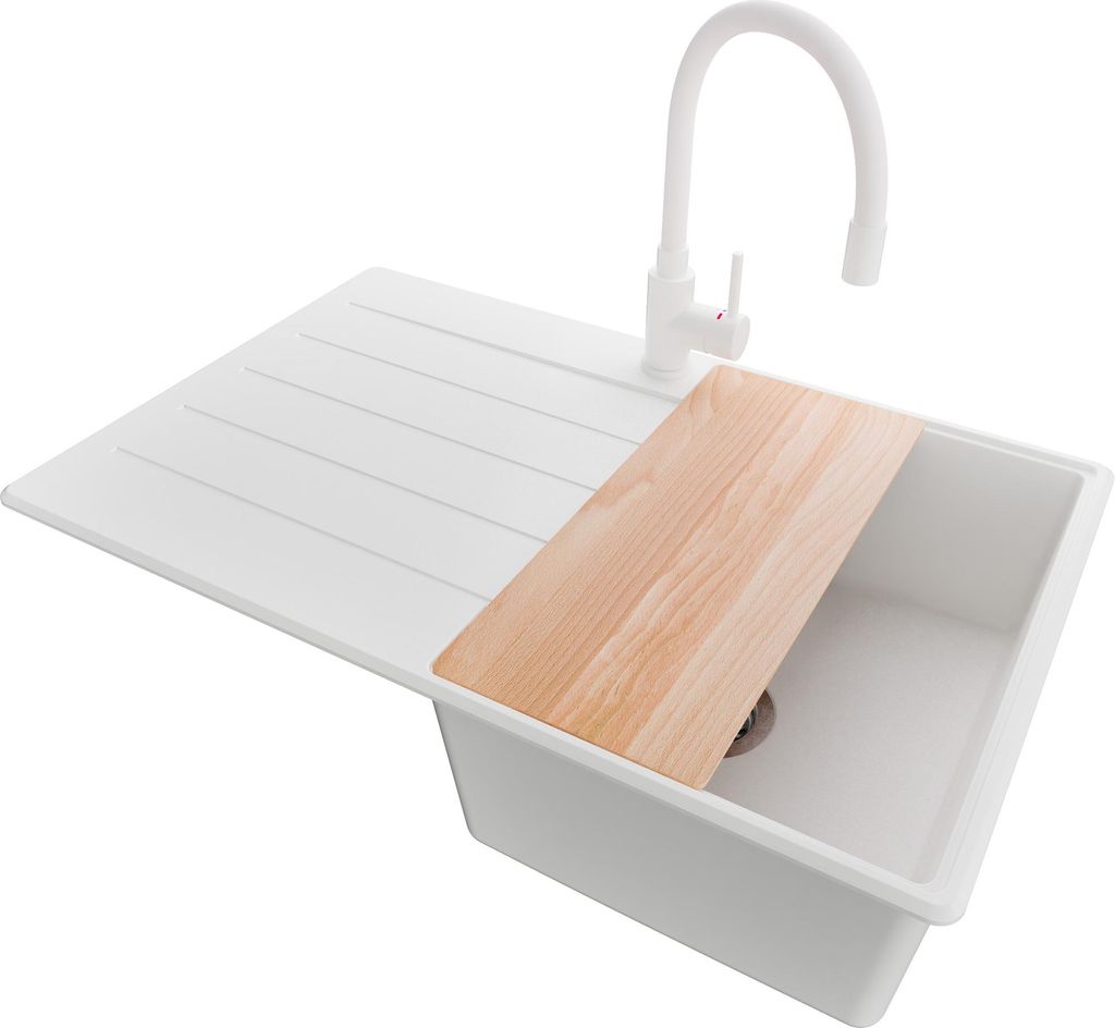 PRIMAGRAN Granitspüle Weiß 78x50cm, Spülbecken 1 Becken + Produktbild 