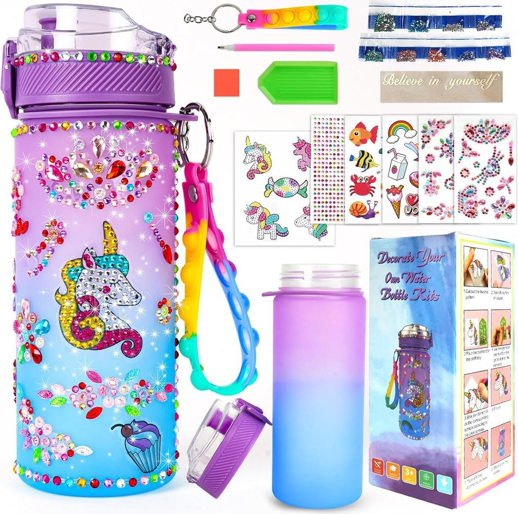 Einhorn Geschenke für Mädchen 4 5 6 7 8 9 10 Jahre Geschenkideen, DIY Wasserflasche Einhorn Spielzeug ab 4-10 Jahre, Kindergeburtstag Bastelset M...