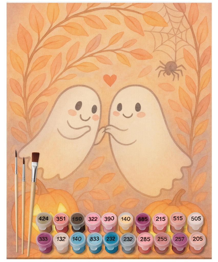 Mr. & Mrs. Panda DIY Malen nach Zahlen Gespenster Liebe Design 40 x 50 cm Ohne Rahmen - Weiß - Geschenk, malset, Paar, mit, Verliebt, kreativ set,...