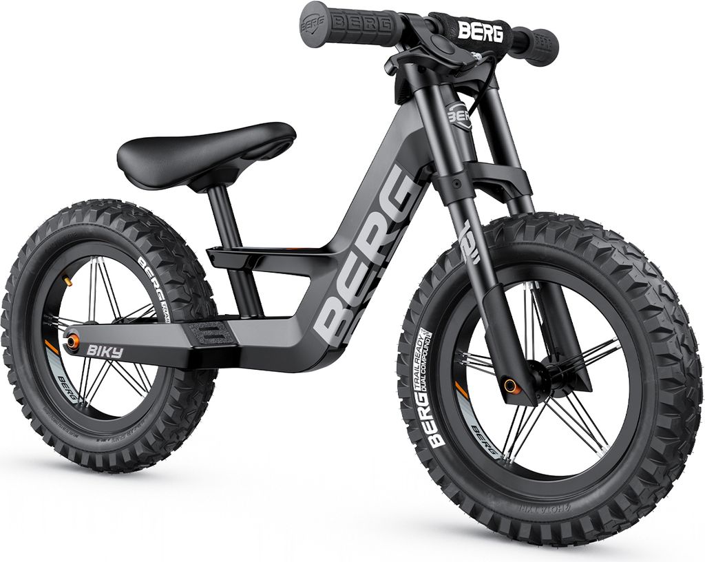 Berg Biky Cross Schwarz Laufrad mit Handbremse ab 2 Jahre, Luftreifen, Leichtes Magnesiumrahmen, Rutschfahrzeug 12 Zoll, Kinderfahrrad Jungen und M...