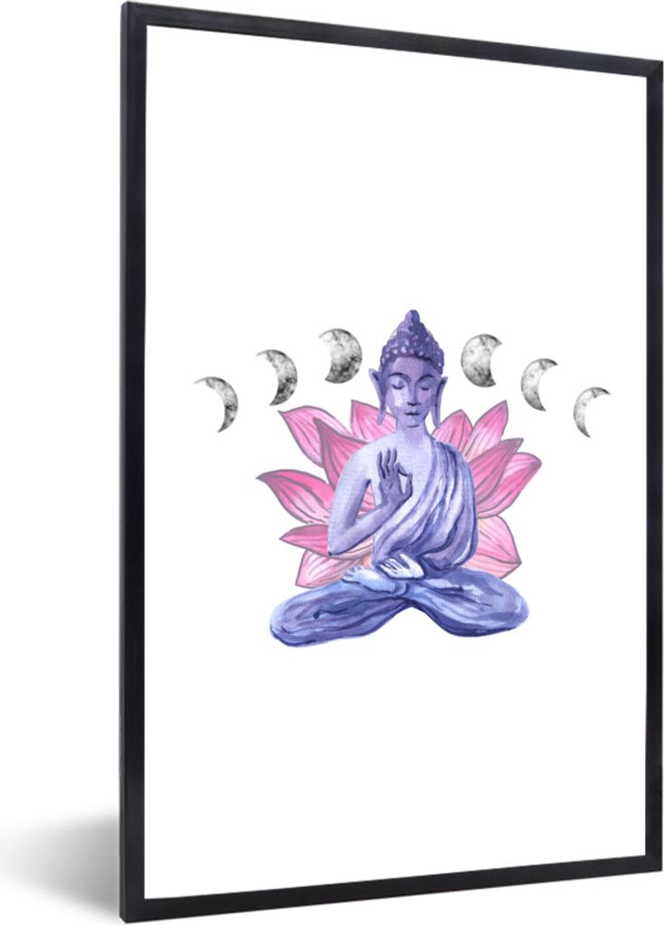 MuchoWow MuchoWow Gerahmtes Poster Buddha - Mond - Blau 40x60 cm - Poster mit zchwarzem Bilderrahmen - Papierdruck - Wandbilder