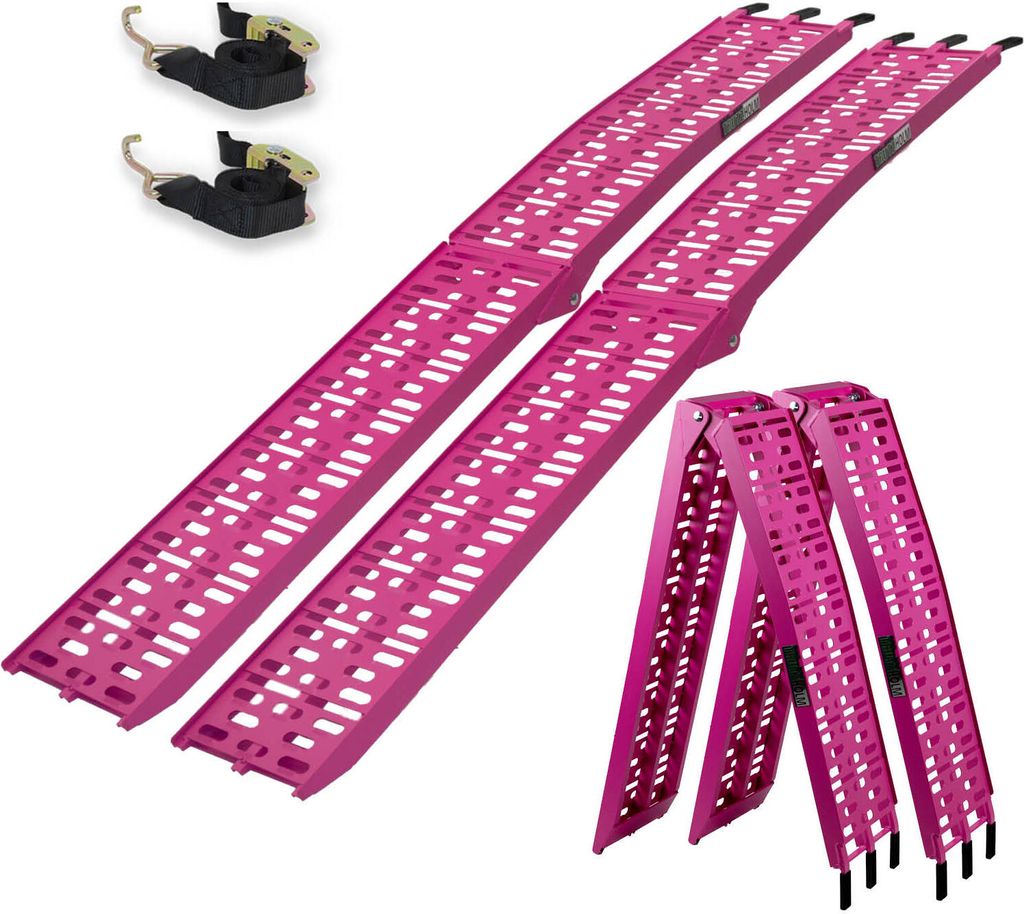 2 x Alu Auffahrrampen klappbar 228 cm Traglast 680 kg pink gelocht Rampen Motorradrampen