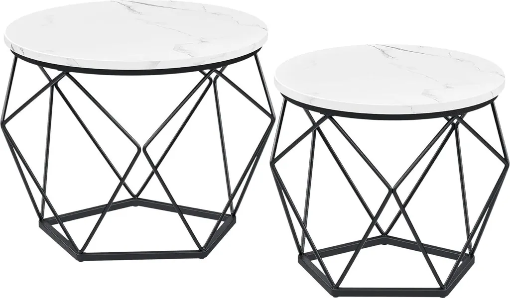 VASAGLE Set 2 Tavolini Rotondi Bianchi e Neri - Design Moderno Soggiorno - 1