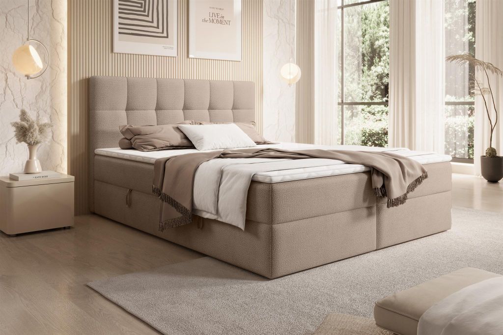 Boxspringbett Schlafzimmerbett ARTURO 160x200cm Stoff Freya Kakao