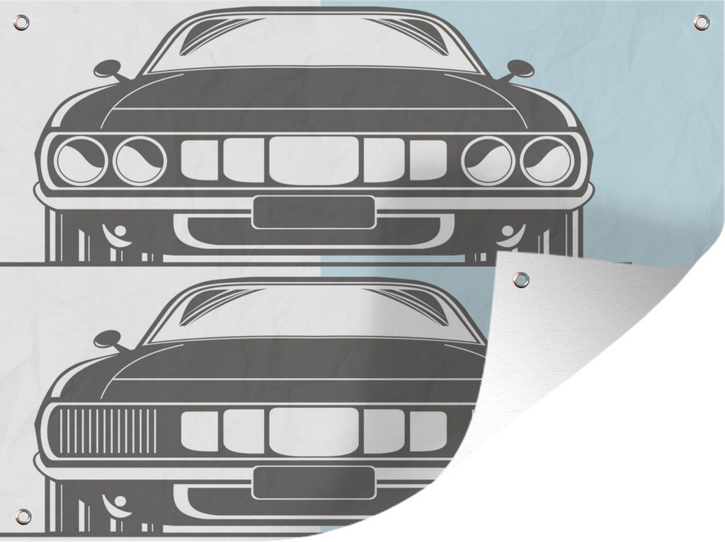 MuchoWow 80x60 cm Outdoor-Poster Gartendeko Sichtschutz Garten Poster für den Garten Zwei Abbildungen der Frontpartie von Muscle Cars