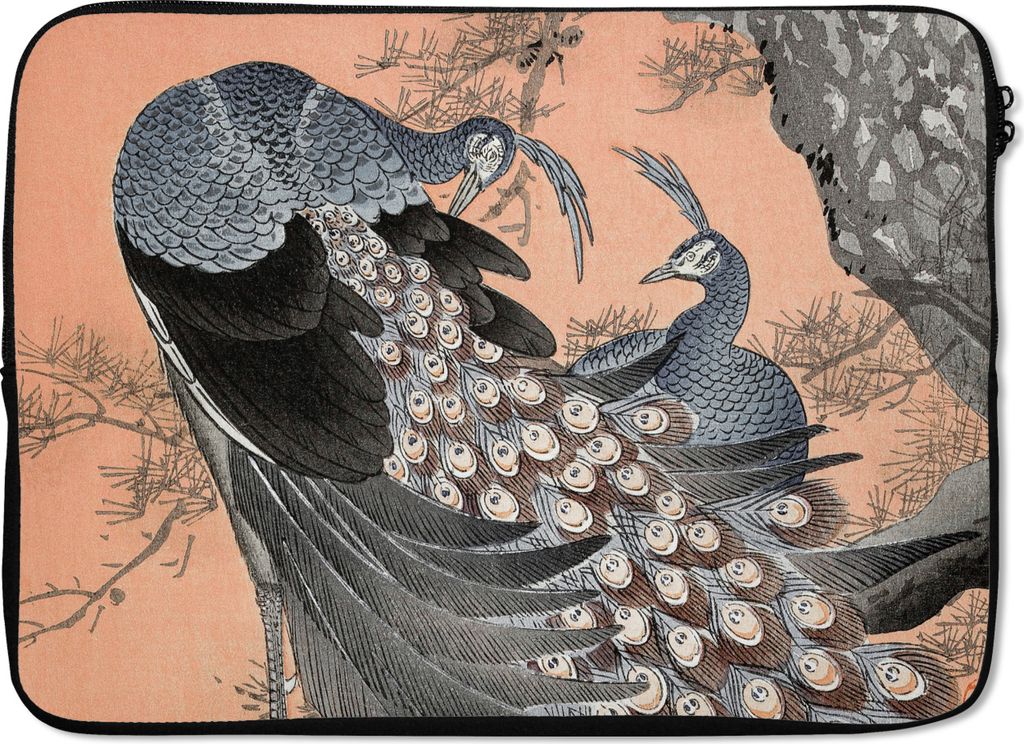 MuchoWow Laptop Hülle 13 Zoll Vintage - Japandi - Pfau - Tiere Laptoptasche - Laptophülle - Sleeve - Rundumschutz