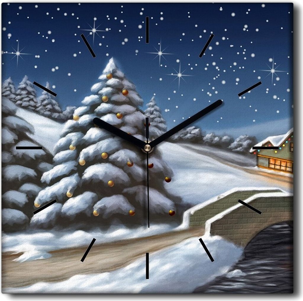 Coloray Uhr auf Leinwand 30x30 cm Wand Uhr Dekoration Wohnzimmer Segeltuch schwarze Hände -Winterliche heilige landschaft.