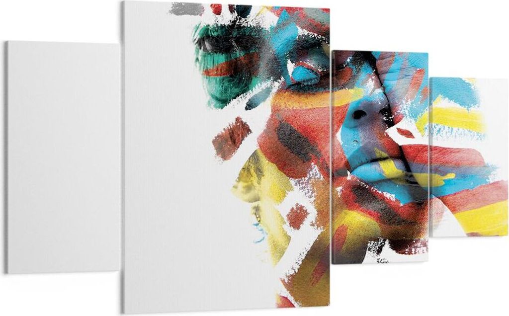 Bild auf Leinwand - Leinwandbild - 4 Teile - Gemalt Gesicht Modern - 160x90cm - Wand Bild - Wanddeko - Wandbilder - Leinwanddruck - Bilder - Wandde...