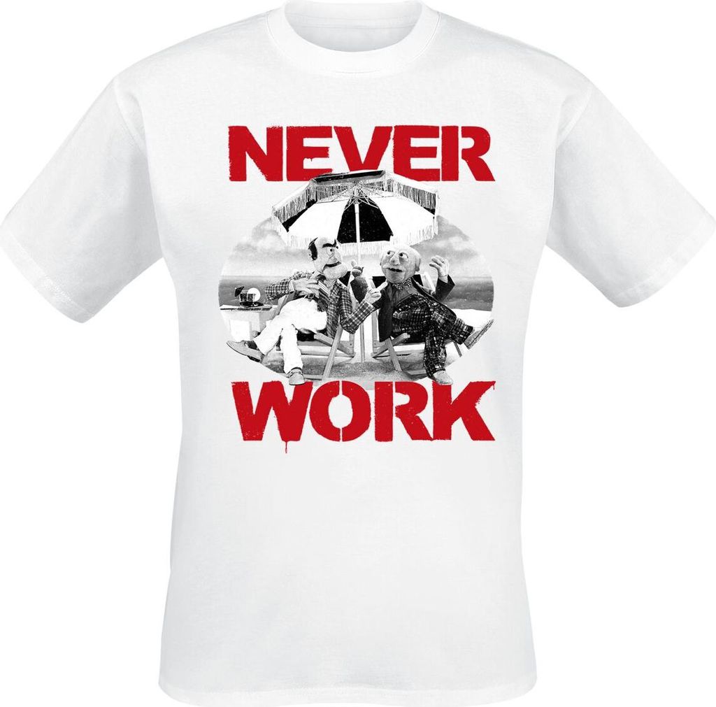 The Muppets T-Shirt Herren Never Work weiß Fan-Merch, TV-Serien 100% Baumwolle L