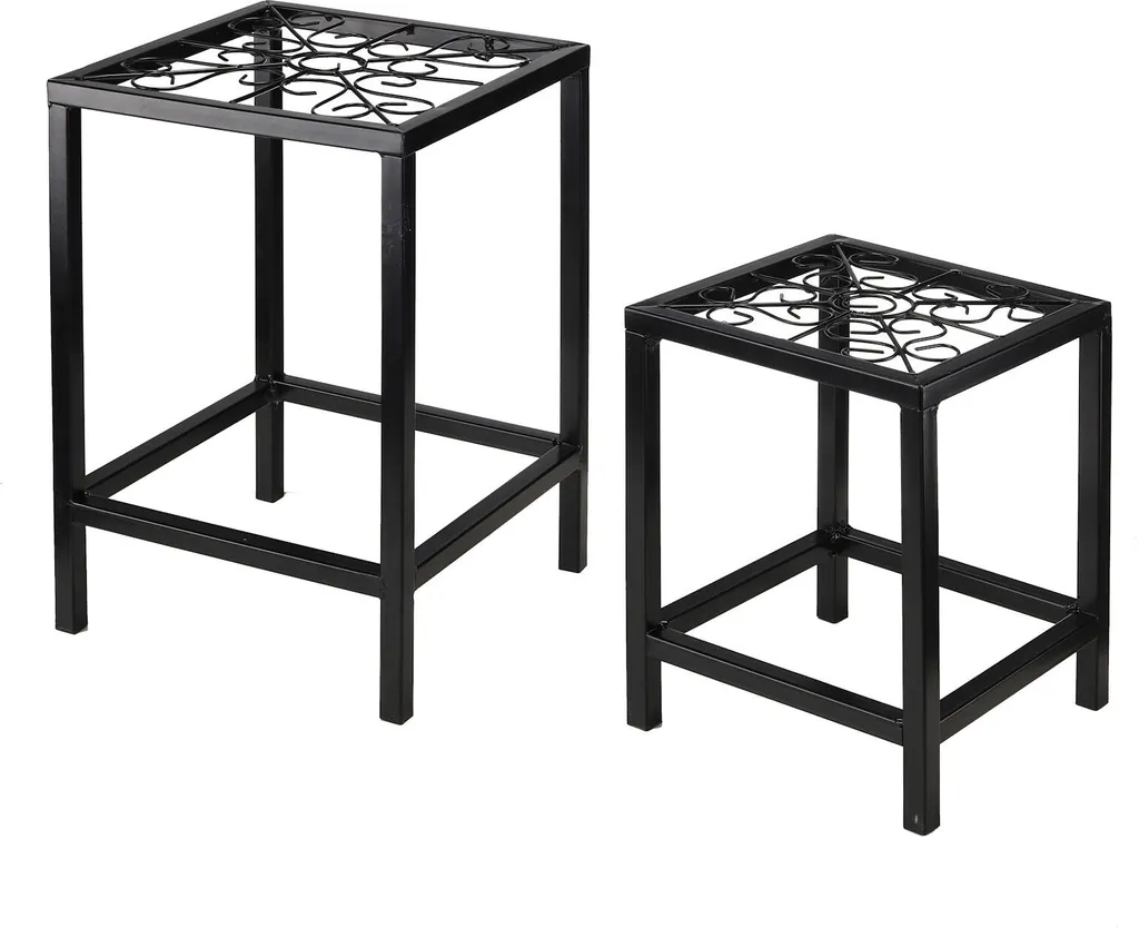 Support fleurs métal robuste lot de 2 tabourets décoratifs hauts 38cm