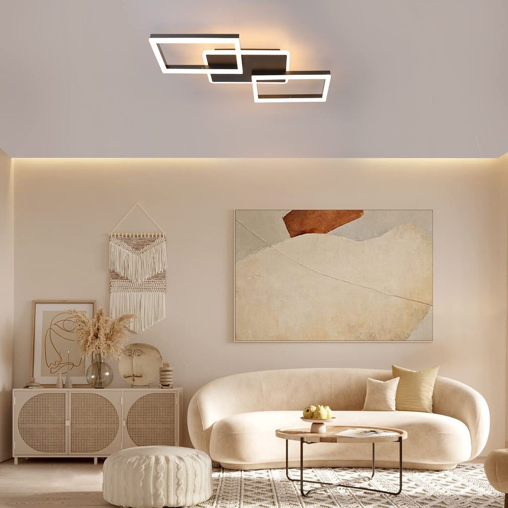 LED Deckenleuchte 48W Warmweiß (3000K) – Flach (4 Cm), Schwarz, Für Wohnzimmer, Schlafzimmer, Flur, Inkl. Montagematerial