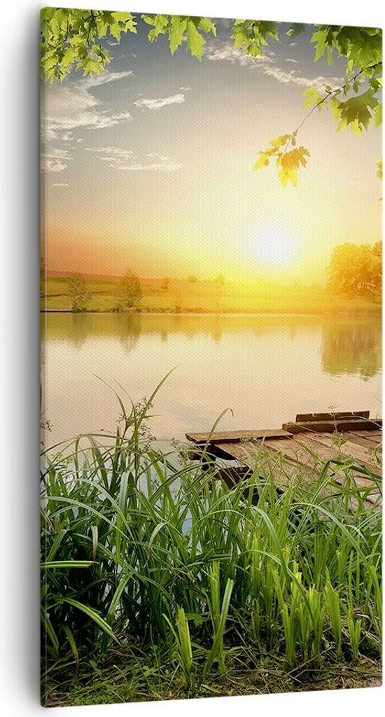 Bild auf Leinwand - Leinwandbild - Brücke See - 55x100cm - Wand Bild - Wanddeko - Wandbilder - Leinwanddruck - Bilder - Kunstdruck - Wanddekoratio...