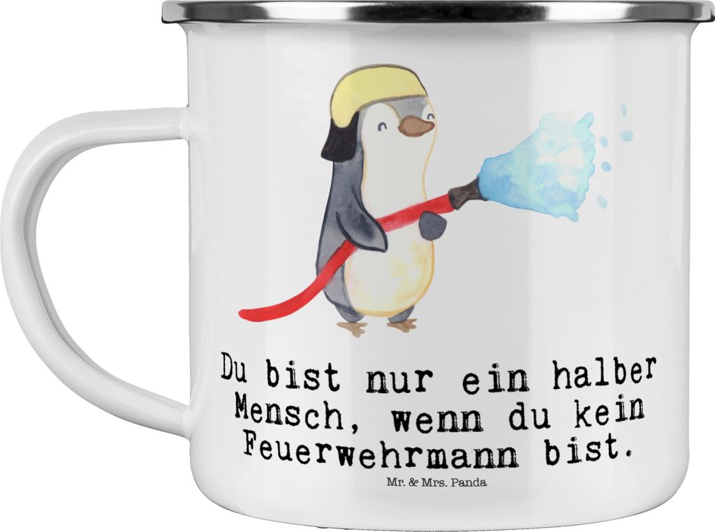 Mr. & Mrs. Panda Haferl Feuerwehrmann Herz - Weiß - Geschenk, Emaille Becher, Spruch, Teetasse, Ausbildung, Freiwillige Feuerwehr, Pott, Tasse