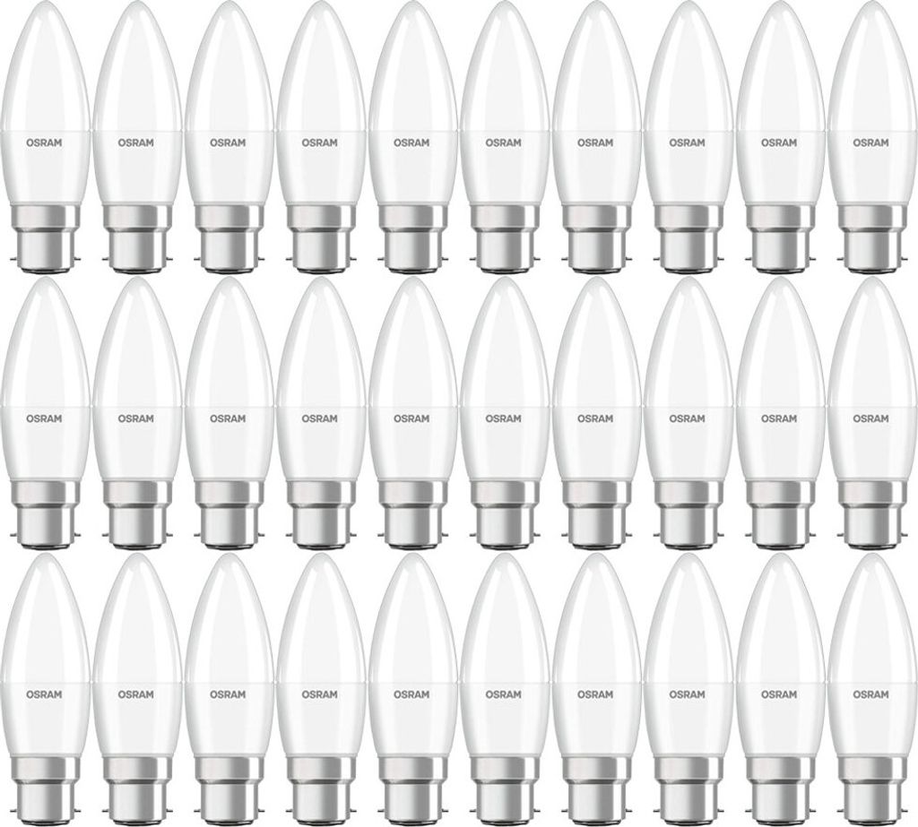 30 x Osram LED Leuchtmittel Base Classic B Kerzen 5,7W = 40W B22d matt 470lm warmweiß 2700K
