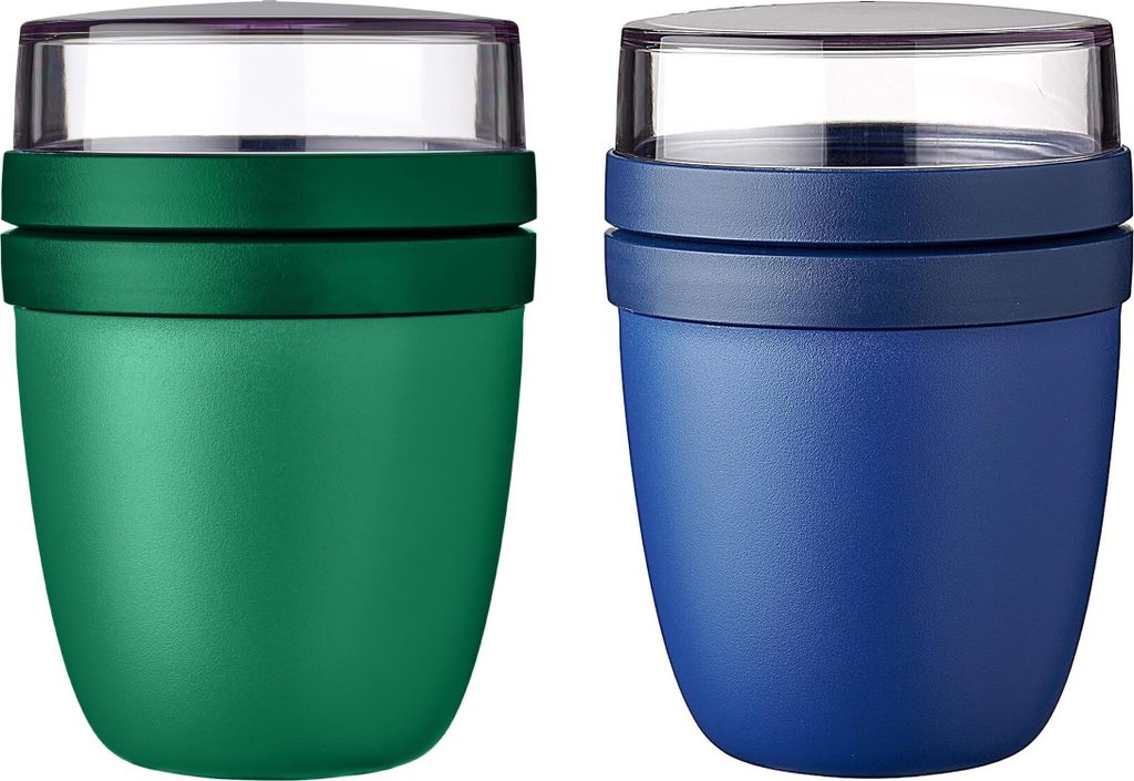 Mepal | Lunchpot Ellipse Mixed | Vivid Green + Vivid Blue | Müslibecher to go | Unterteilung für Joghurt & Müsli | 500 ml + 200 ml | Geeignet f...