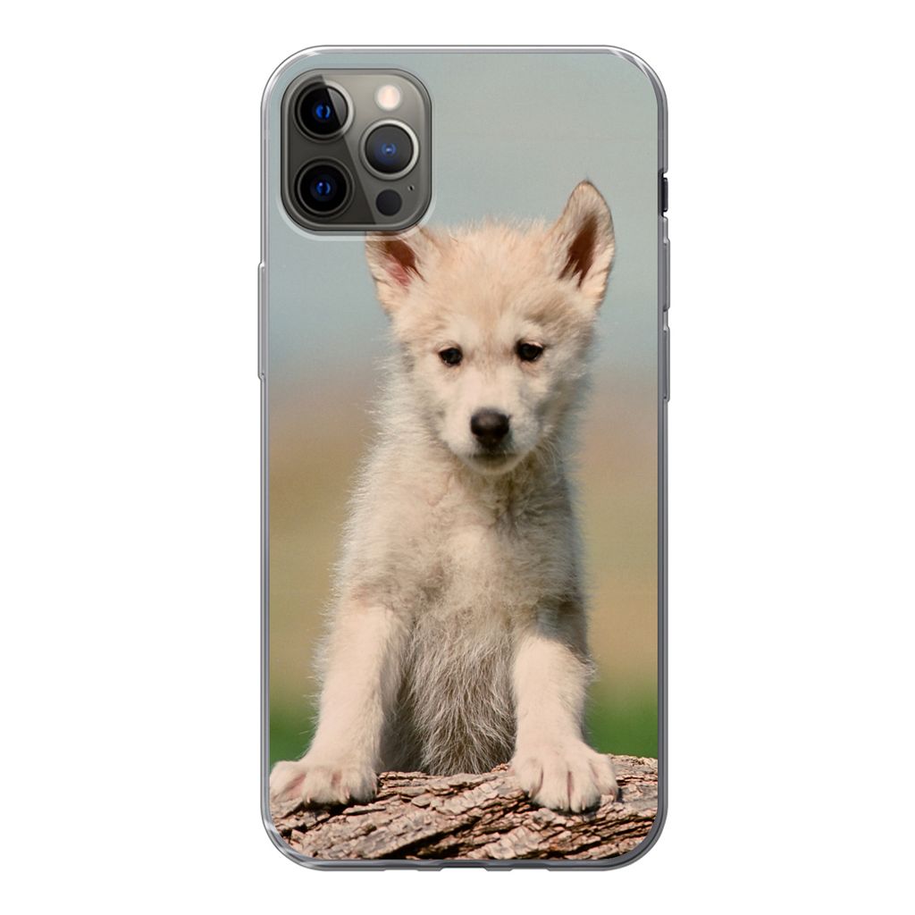 MuchoWow Handyhülle Schutzhülle Hülle für iPhone 13 Pro Max Wolf - Kind - Holz Silikon Softcase Handy Hülle - Mobiltelefon