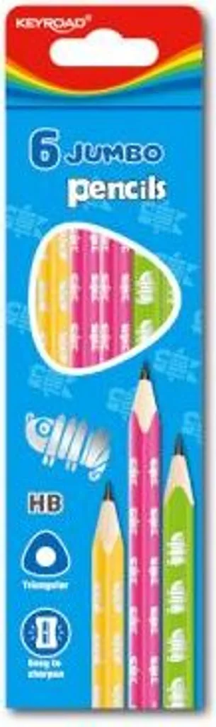 Crayon graphite JUMBO pour apprentissage écriture KEYROAD HB Neon 6x