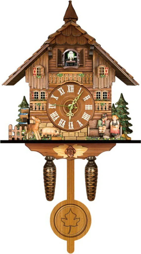 Horloge à pendule artisanale en bois massif sculpté décoratif de 30cm