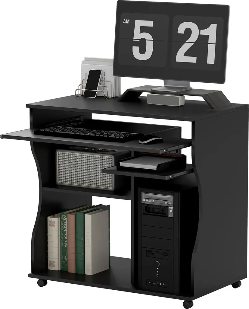 Table PC Aosom Noir 80x48x75 cm avec Tablette Clavier et Roulettes