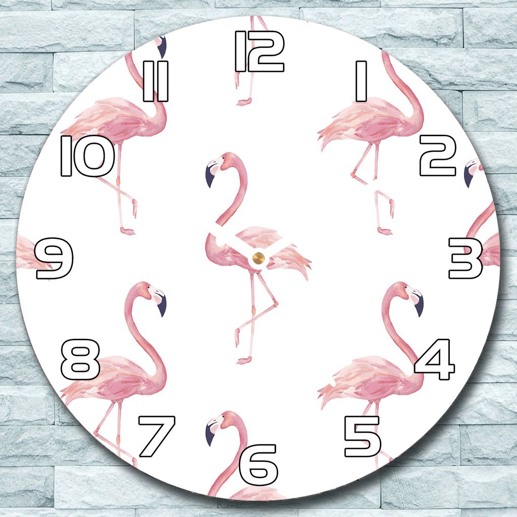 Wanduhr aus Glas Rund fi 30 Flamingo Aquarell Quarz Deko Schlafzimmer Büro
