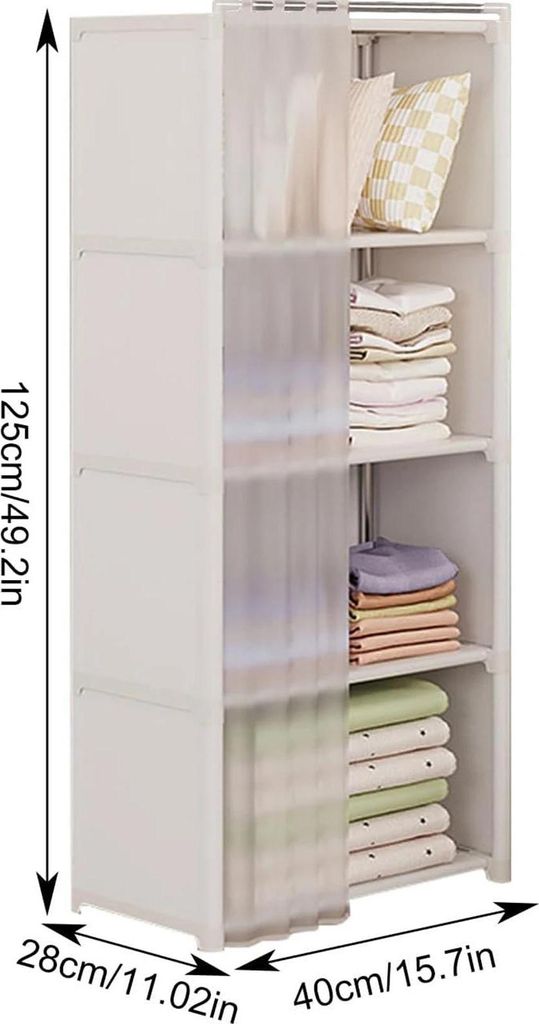 Kleideraufbewahrung Schrank - Kleiderschrank Organizer - Standregal Mit 4 Ebenen - Kunststoffgestell - Nicht Faltbar - Für Kleidung - Weiß