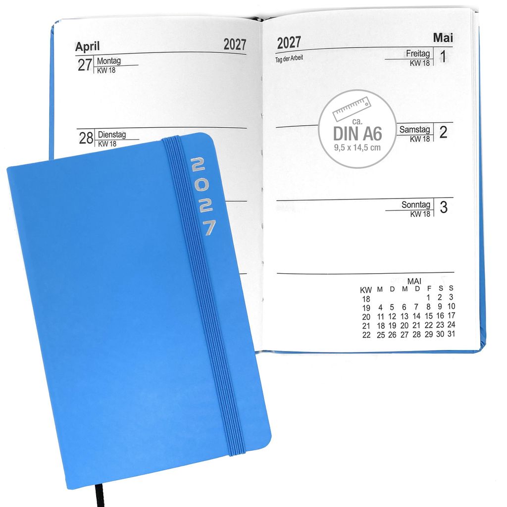 Taschenkalender 2027 A6 mit Gummiband - Kalender 1 Woche 2 Produktbild 