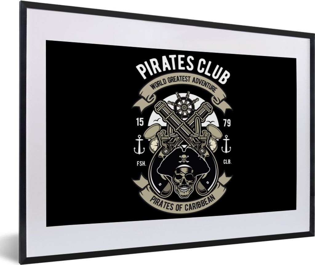 MuchoWow MuchoWow Gerahmtes Poster Piraten - Kanone - Vintage - Zeichnung 60x40 cm - Poster mit zchwarzem Bilderrahmen - Schlafzimmer - Plakat ...