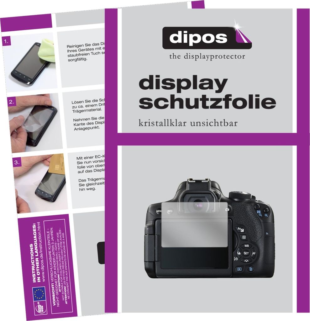 6x Schutzfolie für Canon EOS 750 D SLR klar Displayschutzfolie Folie Display Schutz dipos
