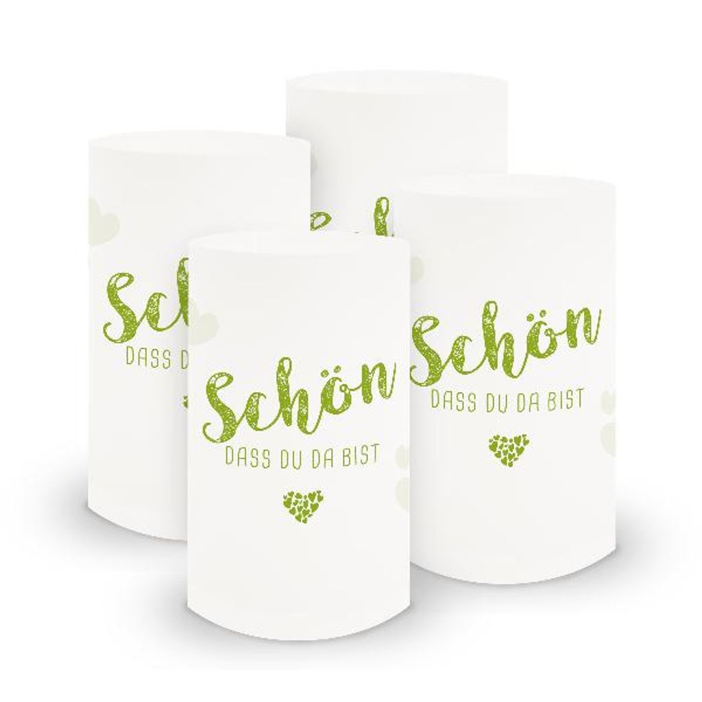 itenga 6x Windlicht klein Schön dass du da bist, frühlingsgrün / weiß, 10,0 cm